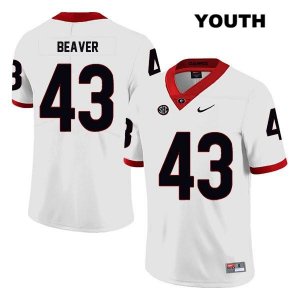 Youth Georgia Bulldogs NCAA #43 Tyler Beaver Nike Stitched White Legend Authentic College Football Jersey NAB8154TB